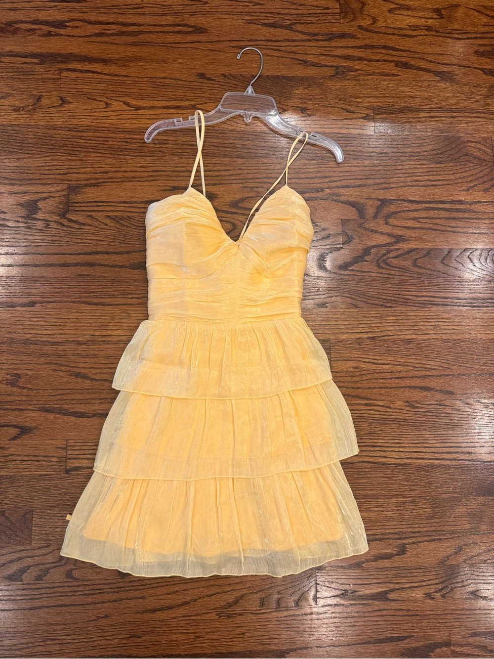 Lulu's Light Yellow Tiered Spaghetti-Strap Mini Dress